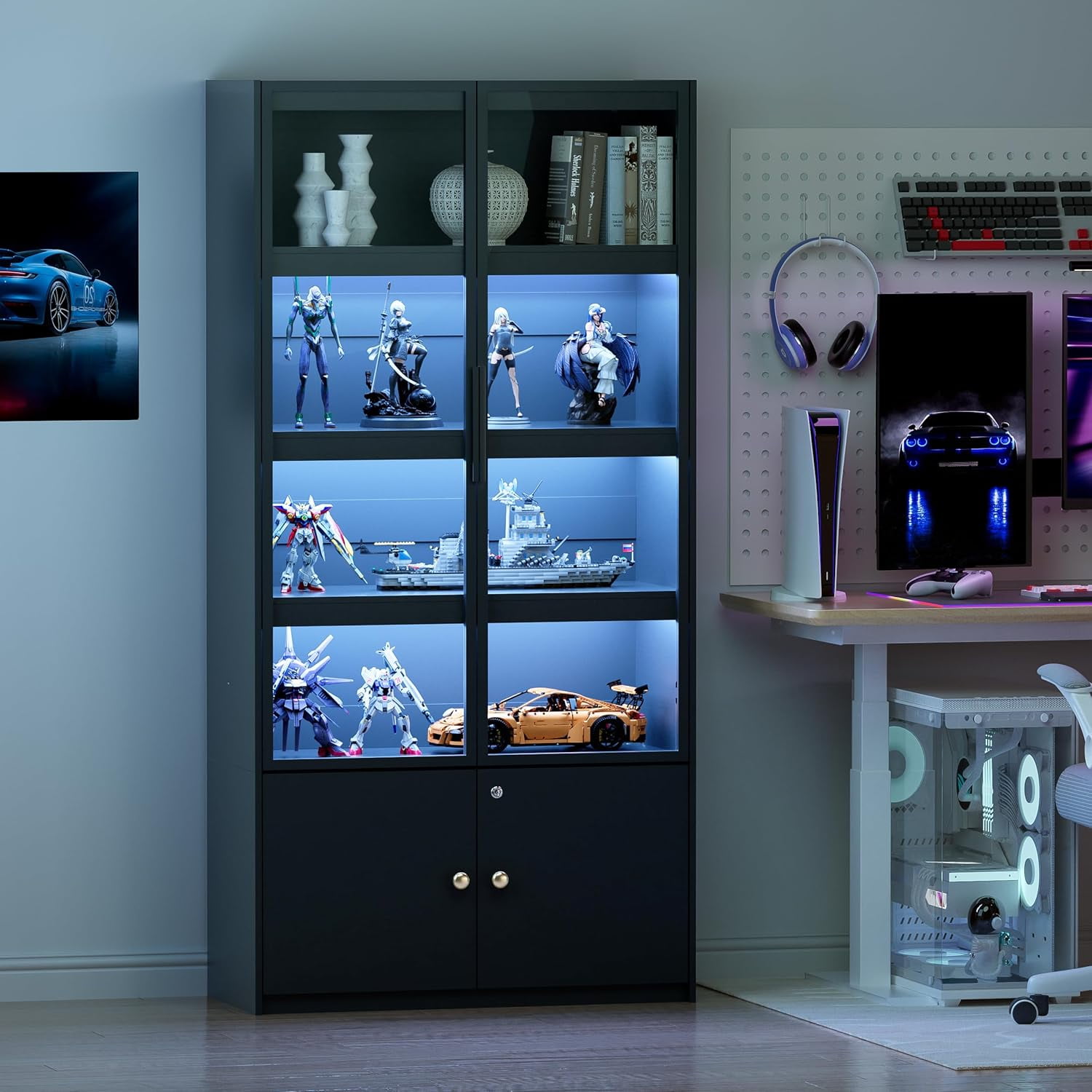 PAKASEPT Display Cabinet with 3 Color Light, 5 Tier Display Case with ...