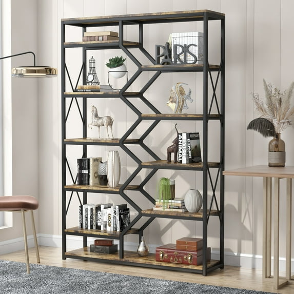 PAKASEPT Double Wide Large 6 Tier Bookshelf, 70.87" Tall Bookcase, Vintage Bookshelves Open Storage Design with Metal Frame, Modern Book Shelves for Living Room, Home Office