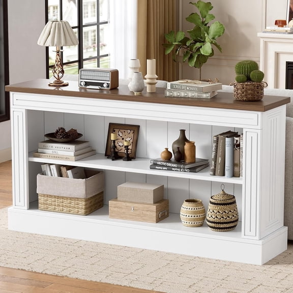 PAKASEPT Farmhouse Console Table with Shelves, 63" Entryway Table with 3 Tier Storage, Wooden Rectangular Sofa Table Behind The Couch for Entrance, Hallway, Living Room