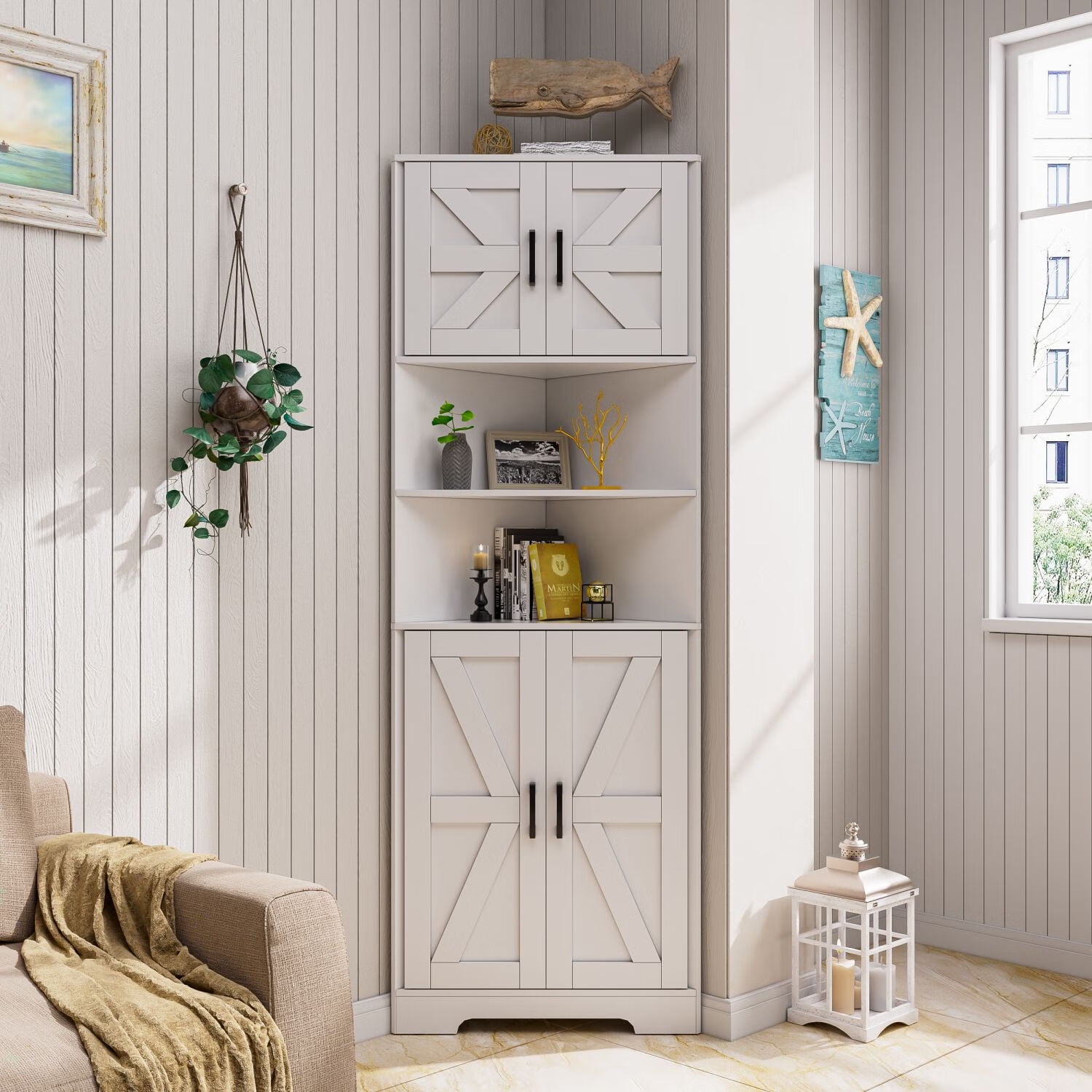 PAKASEPT Farmhouse Corner 5Tier Tall Storage with