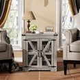 thumbnail image 1 of PAKASEPT Farmhouse End Table, 24" Large Sofa Side Table with Charging Station, Night Stand with Mesh Barn Door, Rustic Wood Square Nightstand with Cable Hole for Living Room, Bedroom, and Office, 1 of 8