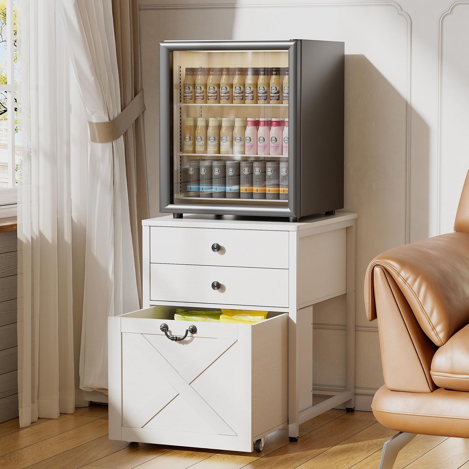 Mini Fridge Stand With Wheels & Storage - 21x21in Heavy Duty Cart, 220lb Capacity, For Dorm Or Home Office