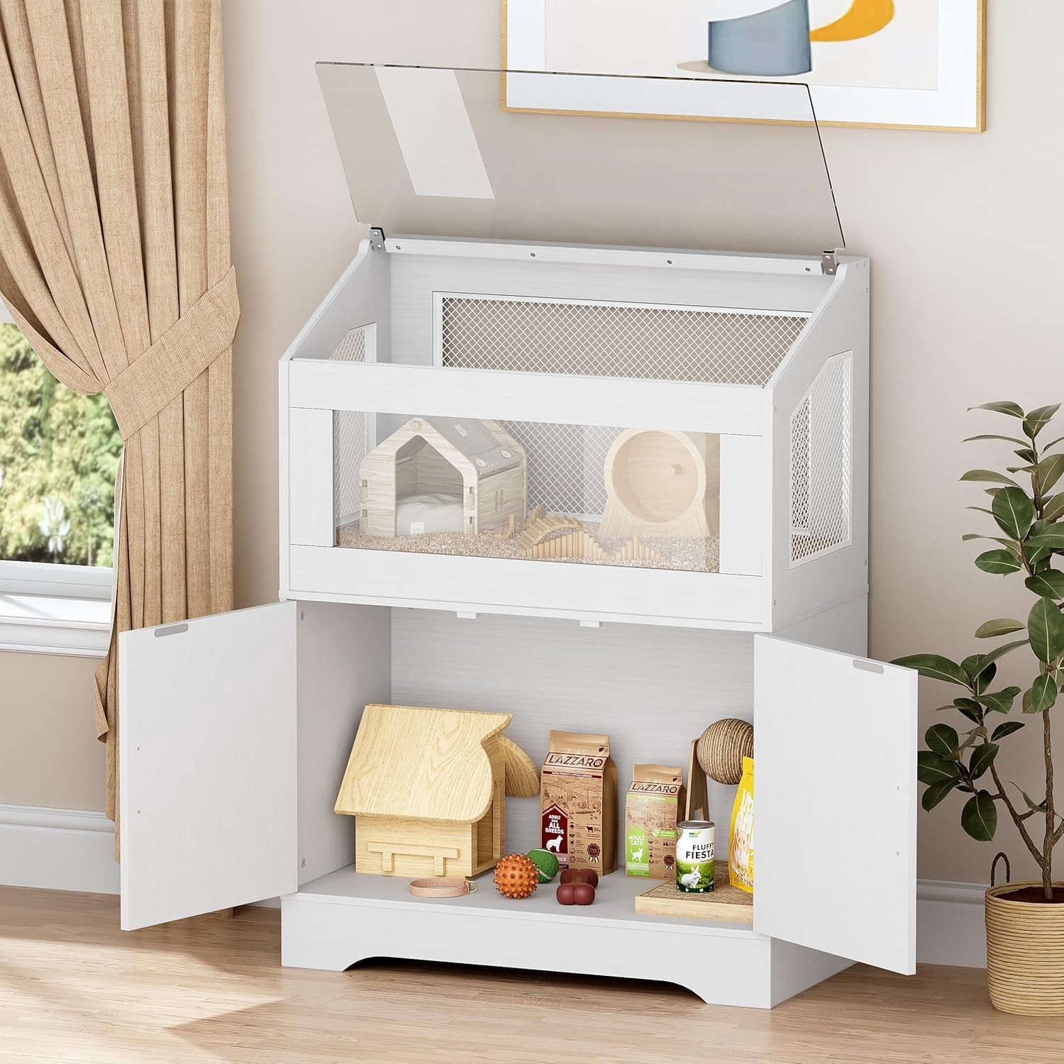 PAKASEPT Hamster Cage, Small Animal Cages with Storage Cabinet, Visual and Ventilated Large Habitats Hamster House for Rat, Guinea Pig, Hedgehog, Gerbil