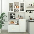 thumbnail image 1 of PAKASEPT Kitchen Pantry Storage Cabinet, Modern Freestanding Pantry Cabinet with Tempered Glass Doors, 5 Storage Cabinet & Grid Wine Racks & Microwave Space & Drawer for for Living Room, Kitchen, 1 of 7
