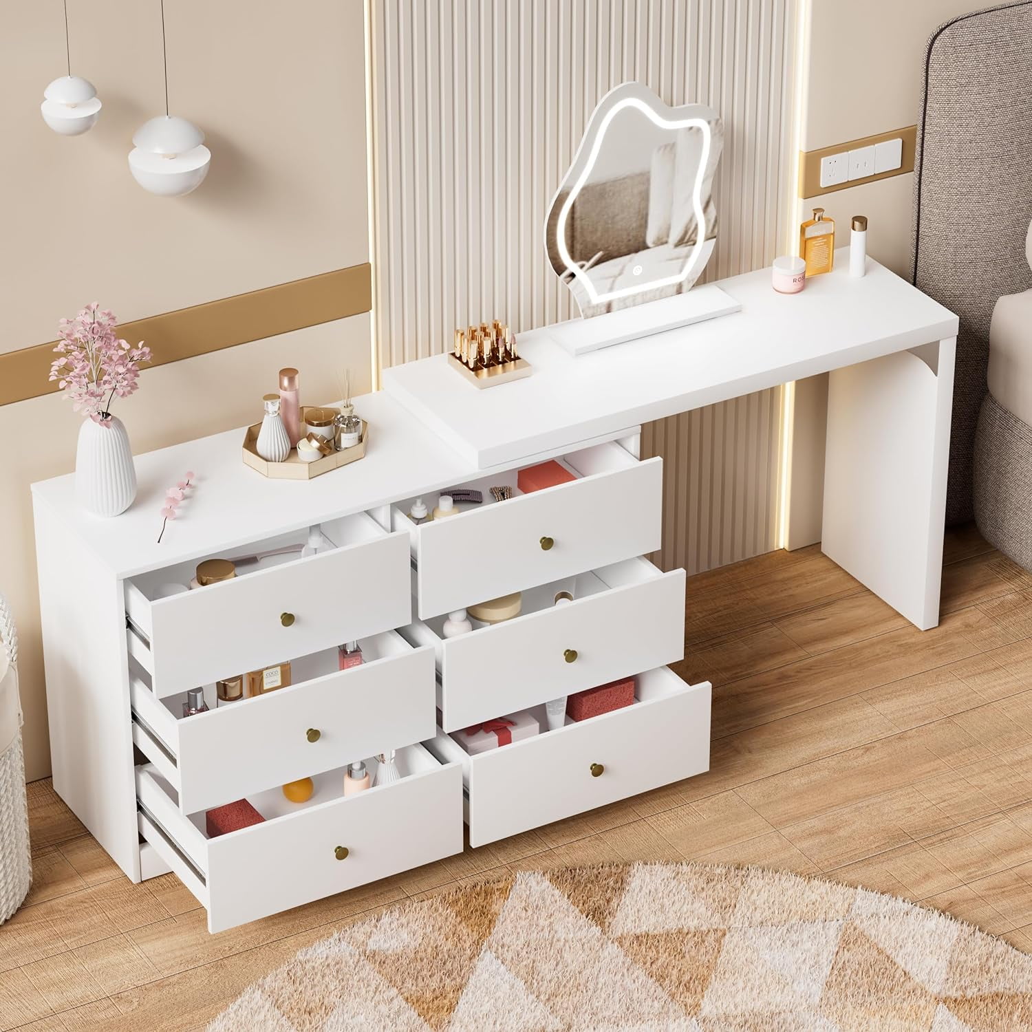 照明付き化粧台-Dressing table with lighting Amazon.com: PAKASEPT White Makeup Vanity Desk with Mirror