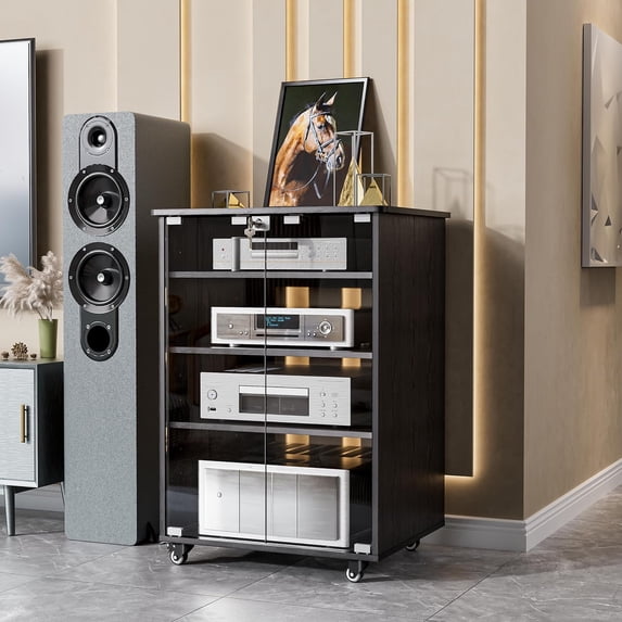 PAKASEPT Media Storage Cabinet, Audio Video Media Stand Cabinet with 4 ...