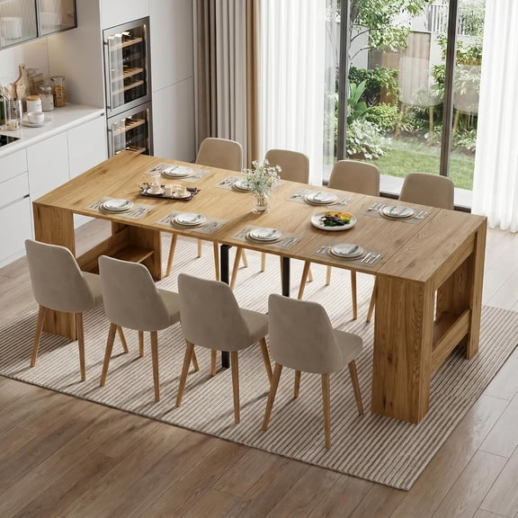PAKASEPT Modern Farmhouse Extendable Dining Table for 2-8, 19.69" to 87.72" Rectangular Wooden Table, for Dining Room, Living Room