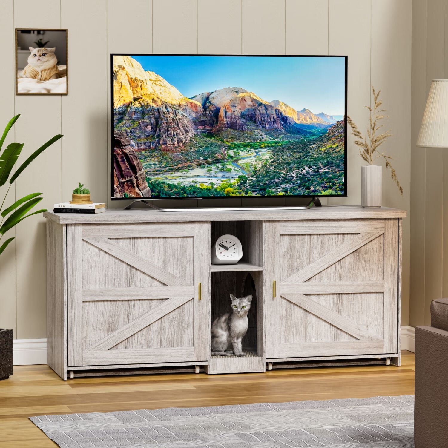 PAKASEPT TV Stand for TVs Up to 65", TV Console with Litter Box