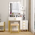 thumbnail image 1 of PAKASEPT Vanity Set with Lighted Mirror, Makeup Vanity Dressing Table with 9 LED Light, 4 Drawers, Storage Shelves and Cushioned Stool, Small Vanity Desk for Bedroom (White), 1 of 7