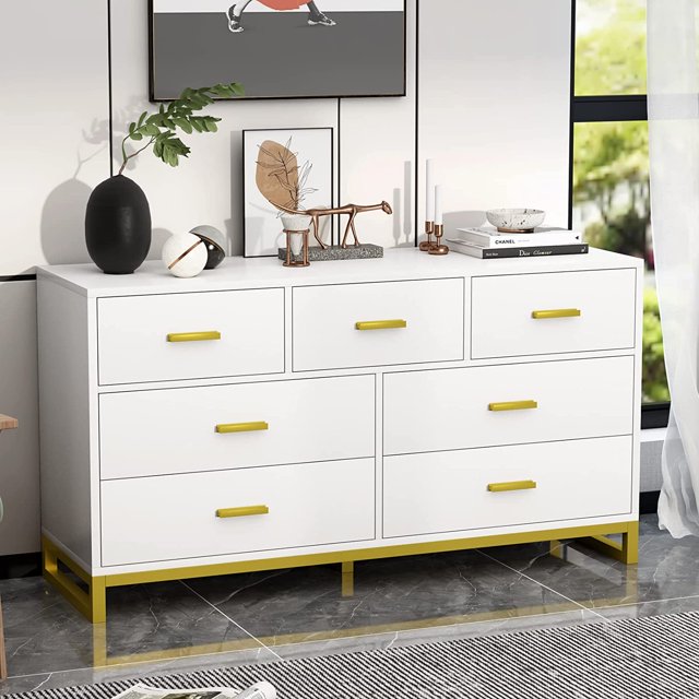 PAKASEPT White Dresser for Bedroom, 7 Drawer Dresser, Modern Tall