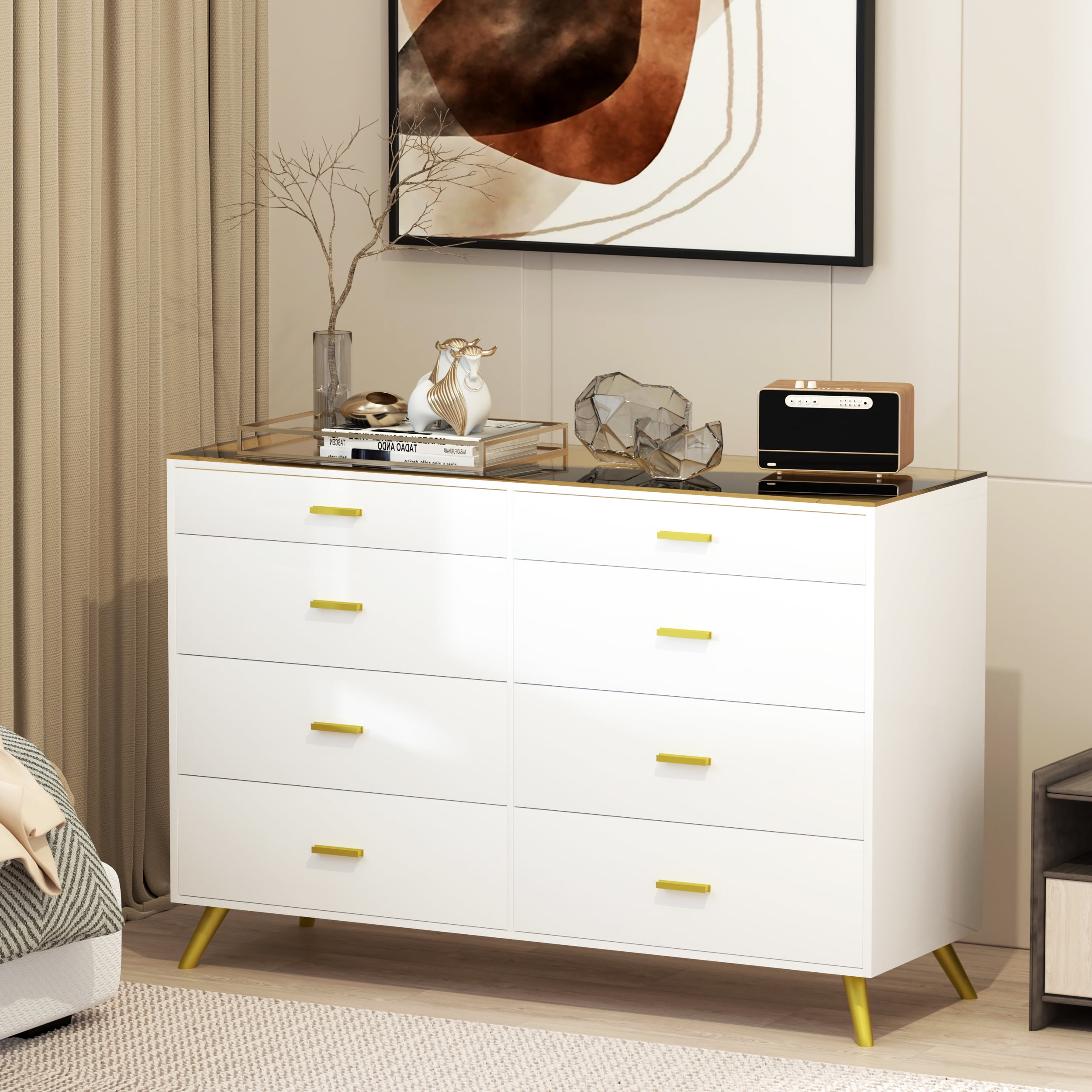 Drawer ホワイトパーカー サイズ1 PAKASEPT 8-Drawer Modern White Dresser with Large Capacity