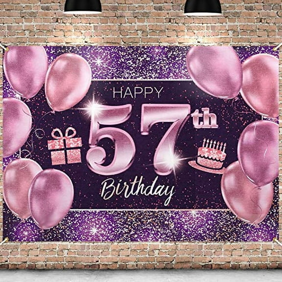 PAKBOOM Happy 57th Birthday Banner Backdrop - 57 Birthday Party Decorations Supplies for Women - Pink Purple Gold 4 x 6ft