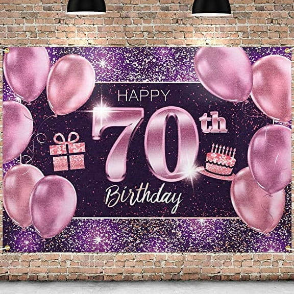 PAKBOOM Happy 70th Birthday Banner Backdrop - 70 Birthday Party Decorations Supplies for Women - Pink Purple Gold 4 x 6ft