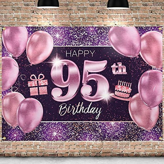 PAKBOOM Happy 95th Birthday Banner Backdrop - 95 Birthday Party Decorations Supplies for Women - Pink Purple Gold 4 x 6ft