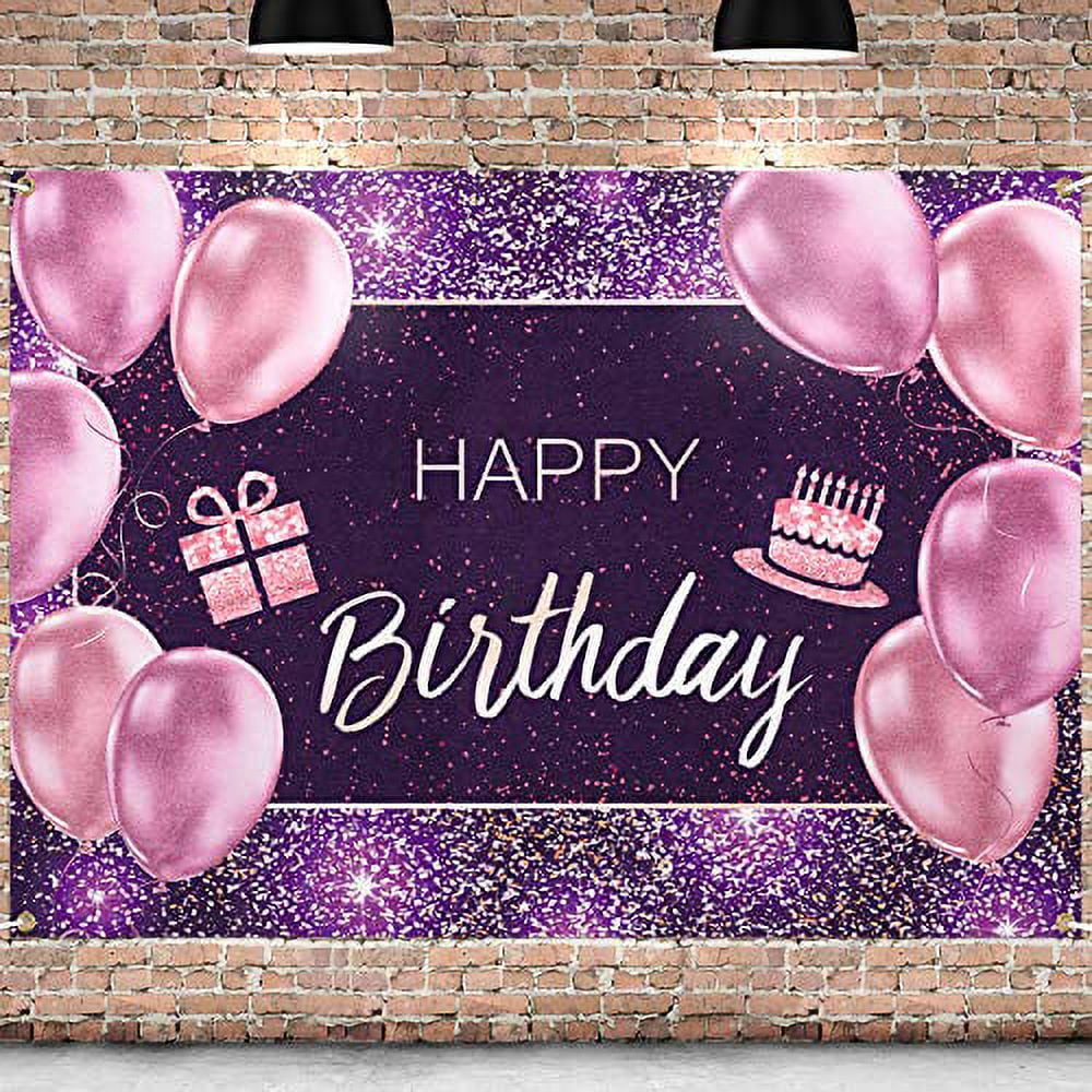 50th Birthday Decorations Backdrop Banner for Women , Purple Gold