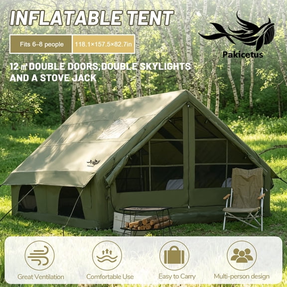 PAKICETUS Inflatable Camping Tent, Glamping Blow Up Tent with Hand Pump for All-Season