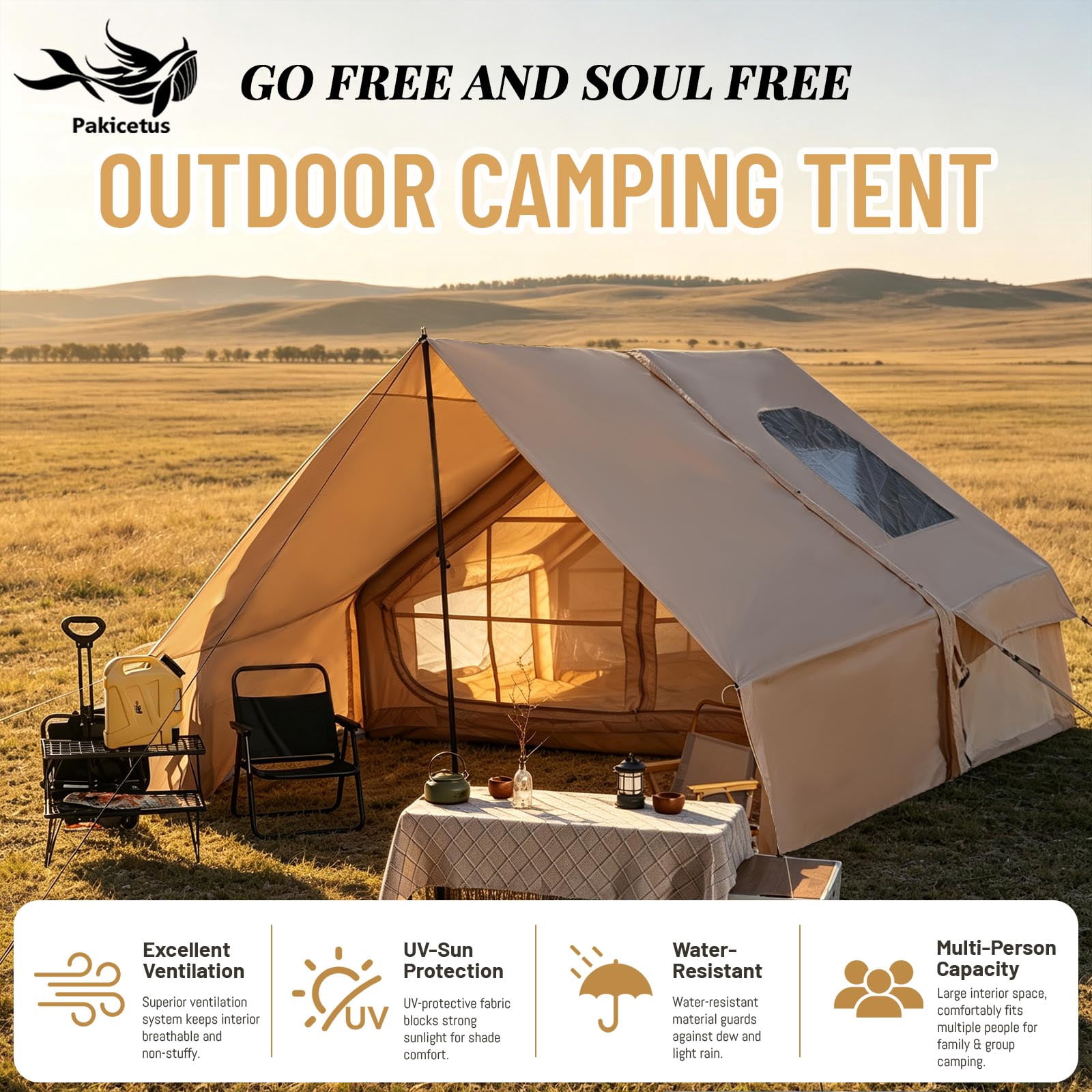 PAKICETUS 6-8 Person Blow Up Inflatable Waterproof Glamping Tent