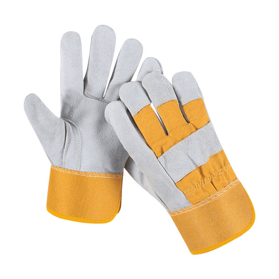 PAKNADA 1 Pair Cowhide Leather Work Gloves, Yellow and Gray, Heavy Duty Safety Gloves for Construction, Farming, Welding, Yard Work