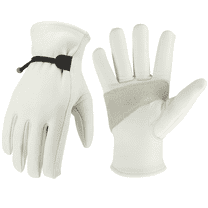 PAKNADA 1 Pair Goatskin Leather Work Gloves, White, Premium Safety Gloves for Construction, Farming, Gardening, Outdoor Use