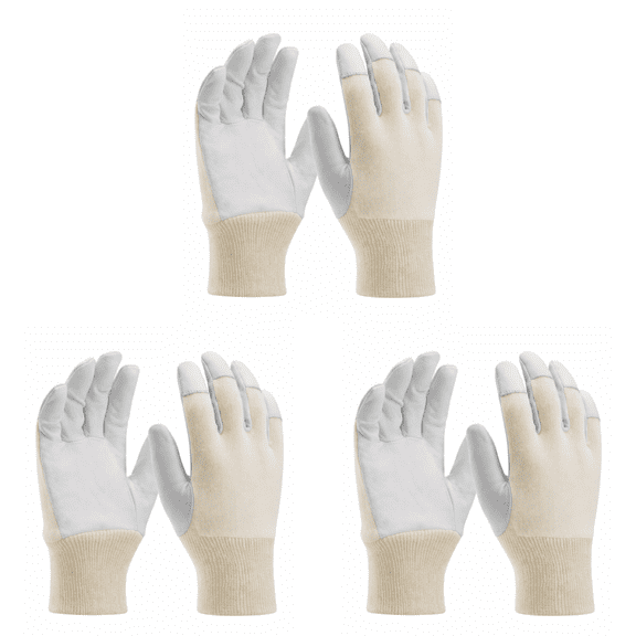 PAKNADA 1 Pairs Goatskin Leather Mechanic Work Gloves Size L, Reinforced Safety PPE Gloves with Cotton Back for Construction & Industrial Use