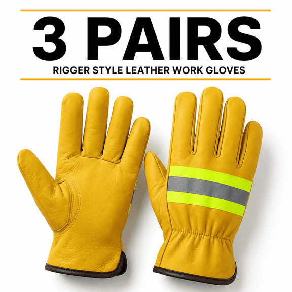 PAKNADA 3 Pair Sheepskin Leather Driver Gloves, Durable Work Safety Gloves