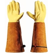 PAKNADA Long Leather Gardening Gloves for Women & Men, Thorn-Proof Cowhide Gauntlet Work Gloves for Rose Pruning and Yard Protection S/M/L
