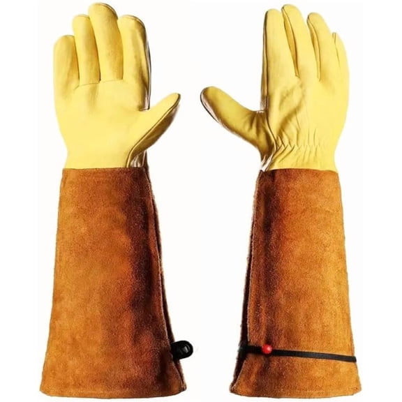PAKNADA Long Leather Gardening Gloves for Women & Men, Thorn-Proof Cowhide Gauntlet Work Gloves for Rose Pruning and Yard Protection (S/M/L)