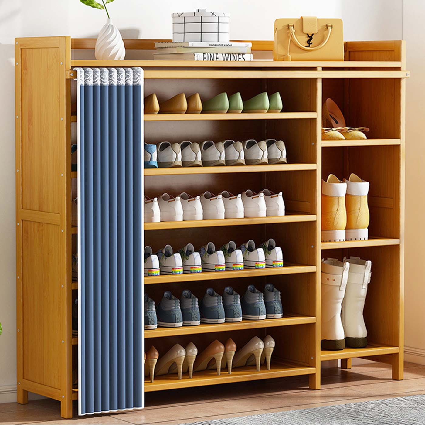 PAKROMAN Home Furniture High Quality 6 Tier Wood Bamboo Shelf Entryway