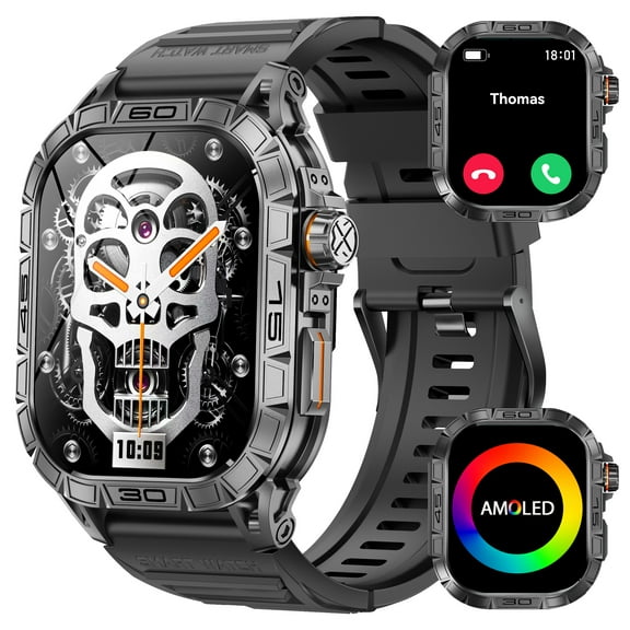 PAKRYS AMOLED Smart Watch for Men, 1.95'' AMOLED 100+ Sports Modes Fitness Watch Outdoor Smartwatch with Compass (Answer/Dial Calls) Watches, for iPhone Android