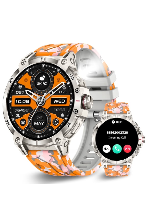 KC89 1.85'' HD 760mAh Battery Smart Watch for Men with LED Flashlight 100+ Sports Modes Fitness Tracker Smartwatches for iOS Android, 1pc