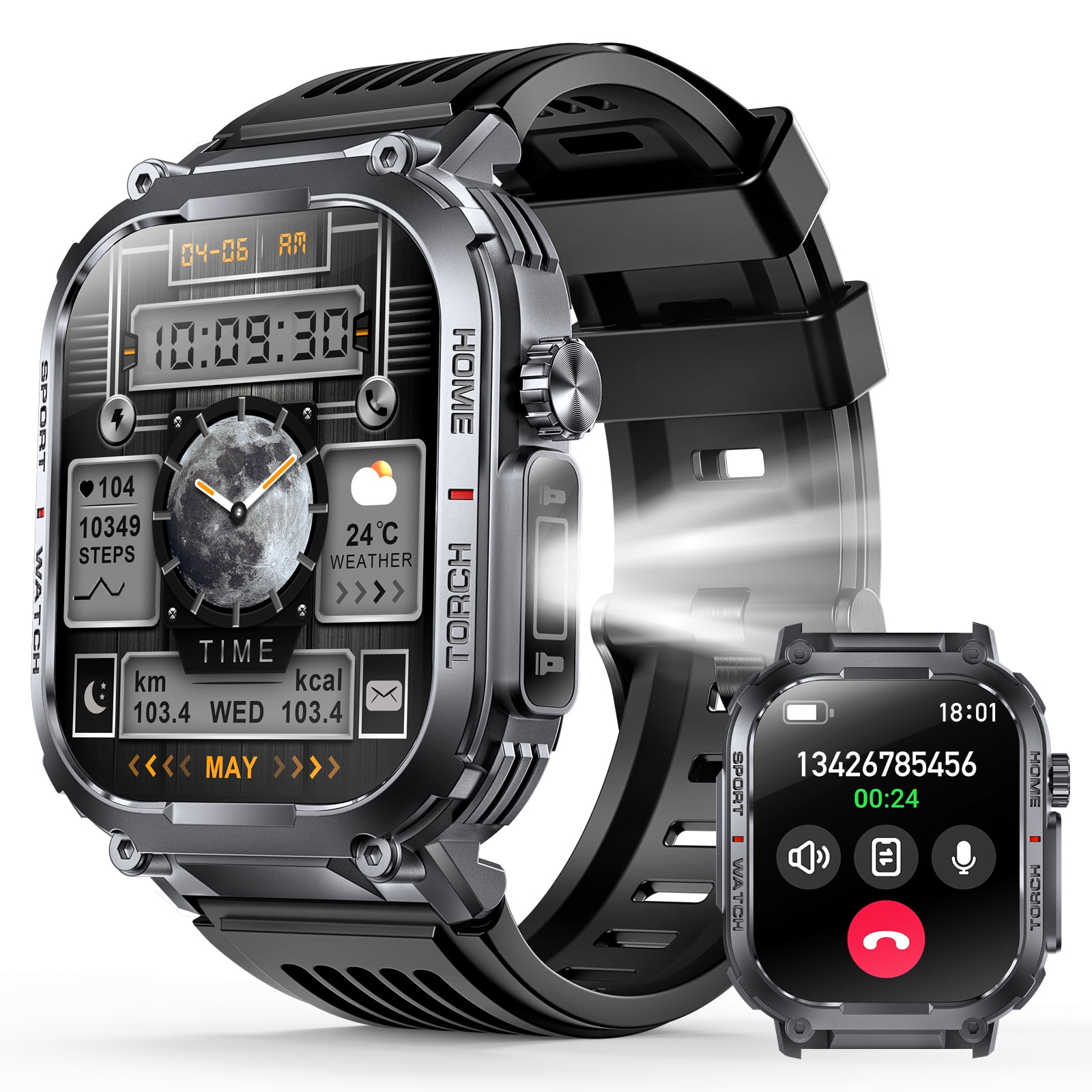 PAKRYS Military Smart Watch for Men, with 3ATM Waterproof(Answer/Make Call), 2.02'' Smartwatch with 100+ Sports Modes Sleep Monitor, Fitness Tracker for Android iOS