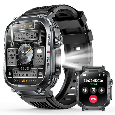PAKRYS Military Smart Watch for Men, with 3ATM Waterproof(Answer/Make Call), 2.02'' Smartwatch with 100+ Sports Modes Sleep Monitor, Fitness Tracker for Android iOS