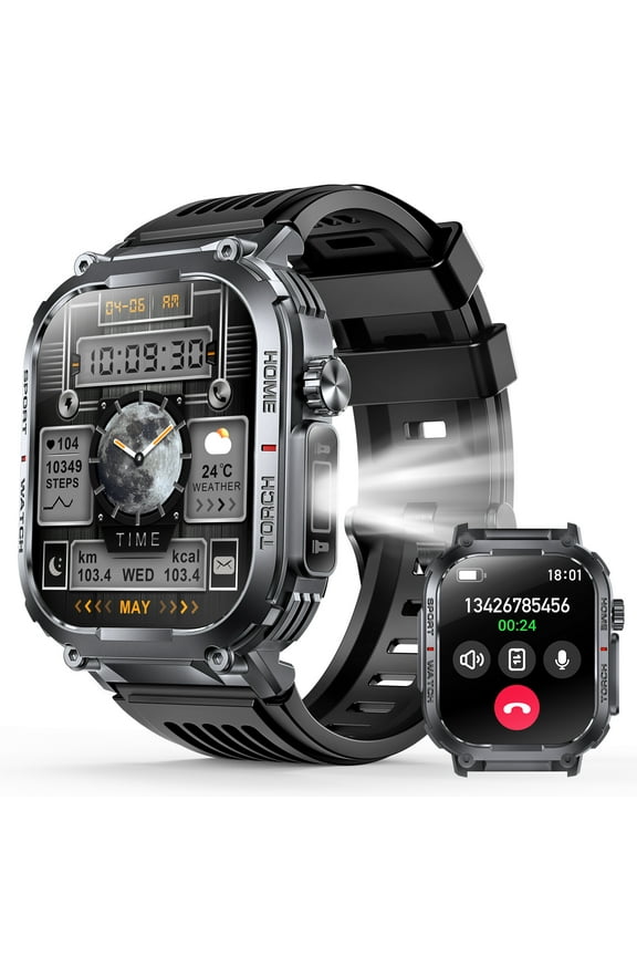 Military Smart Watch for Men, with 3ATM Waterproof(Answer/Make Call), 2.02'' Smartwatch with 100+ Sports Modes Sleep Monitor, Fitness Tracker for Android iOS