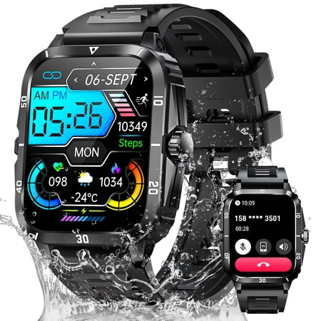 PAKRYS Military Smart Watches 3ATM Waterproof Heart Rate Monitor Cellular 1.96”