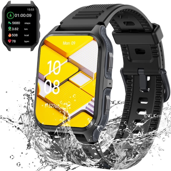 PAKRYS P73 1.83'' 3ATM Waterproof 100+ Sport Modes Outdoor Fitness Tracker Rugged Smart Watch for iOS Android, 1pc