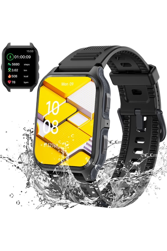 P73 1.83'' 3ATM Waterproof 100+ Sport Modes Outdoor Fitness Tracker Rugged Smart Watch for iOS Android, 1pc