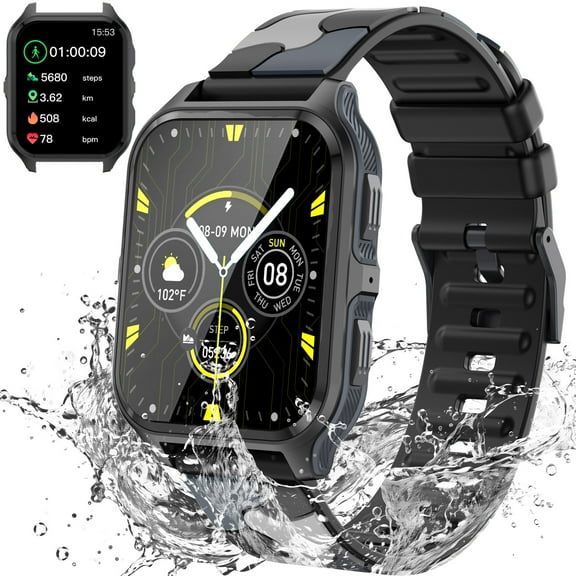 PAKRYS P73 1.83'' 3ATM Waterproof 100+ Sport Modes Outdoor Fitness Tracker Rugged Smart Watch for iOS Android, 1pc