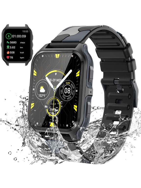 P73 1.83'' 3ATM Waterproof 100+ Sport Modes Outdoor Fitness Tracker Rugged Smart Watch for iOS Android, 1pc