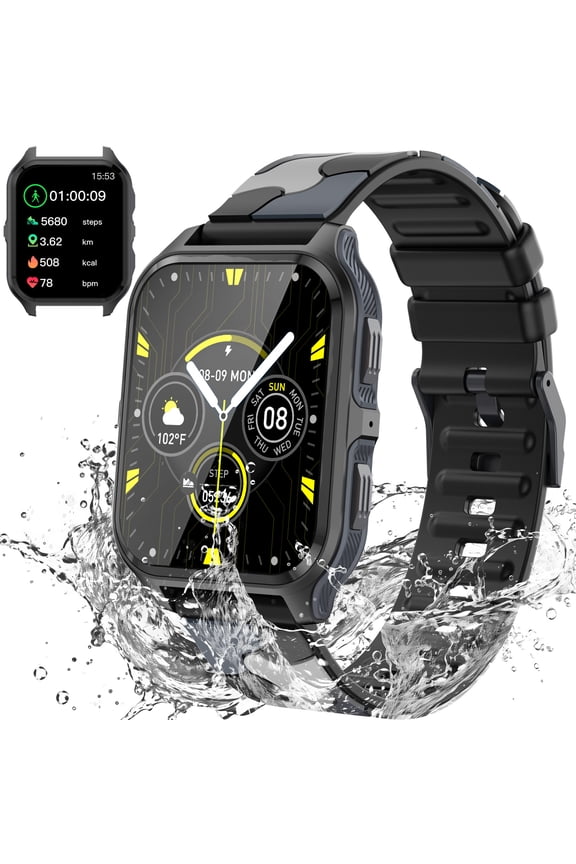 P73 1.83'' 3ATM Waterproof 100+ Sport Modes Outdoor Fitness Tracker Rugged Smart Watch for iOS Android, 1pc