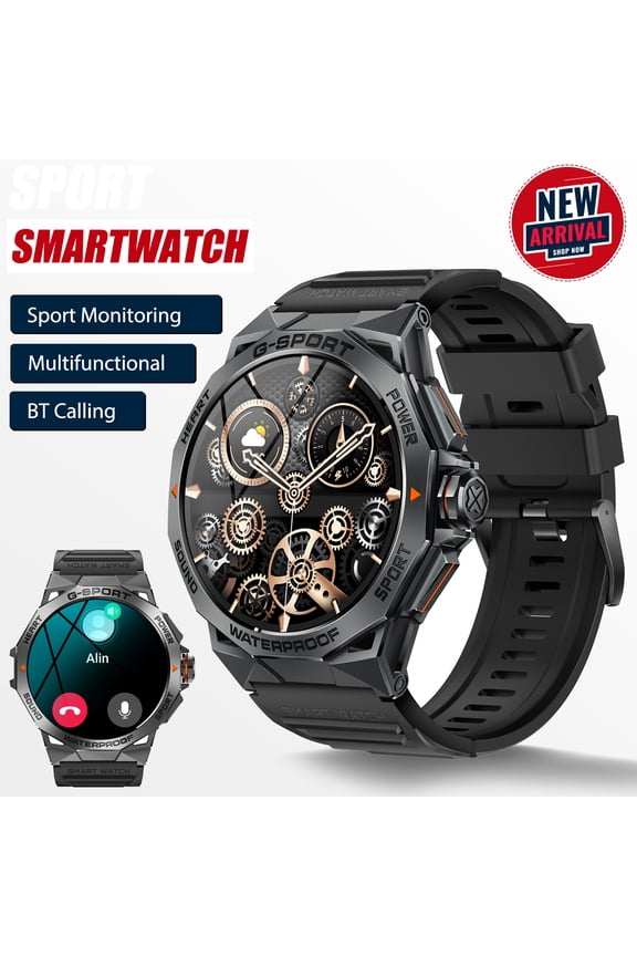 Smart Watch for Men, 1.43" AMOLED HD Screen Fitness Tracker with Case 3 Buttons, Waterproof Smartwatch Compatible with iOS Android
