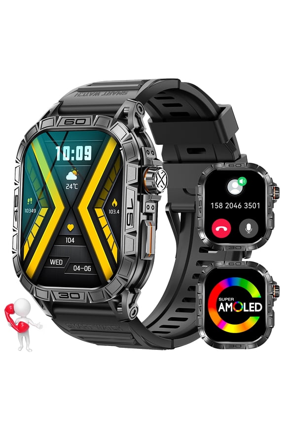 Smart Watch for Men, 1.96" AMOLED Full Touch Smartwatch, IP68 Fitness Tracker Step Counter Sports Watch for iOS Android