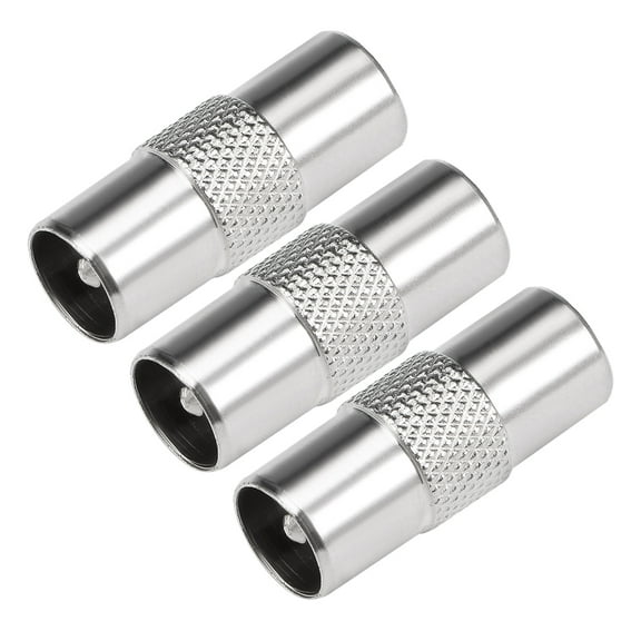 PAL Male to Male Connectors TV Satellite Antenna RF Coax Adapter Silver 3pcs