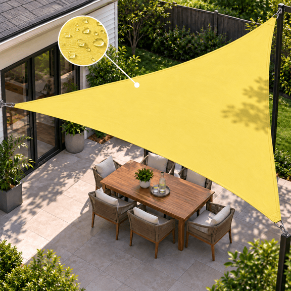PALACE WORLD 4' x 4' x 4' Triangle Waterproof Sun Shade Sail,220 GSM Heavy Duty Sun Shade Sail, 95% UV Block Patio Cover for Shade and Rain,Canopy for Patio Backyard Deck Garden, Yellow