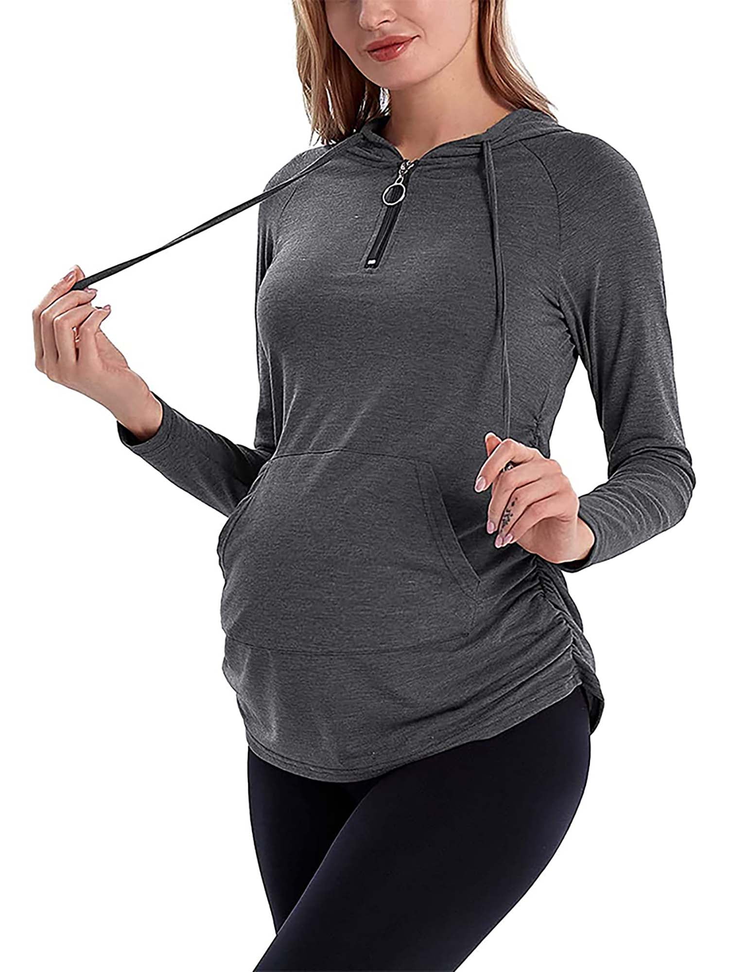 PALACLOTH Maternity Hoodie Long Sleeves Shirt Casual Zip Neck Women's