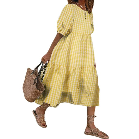 PALACLOTH Women Elbow Length High Rise Polka Dot Summer Dress