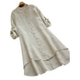 thumbnail image 1 of PALACLOTH Women Plus Size Button Scoop Neck Long Sleeve Shirt Shift Dress S-5XL, 1 of 2
