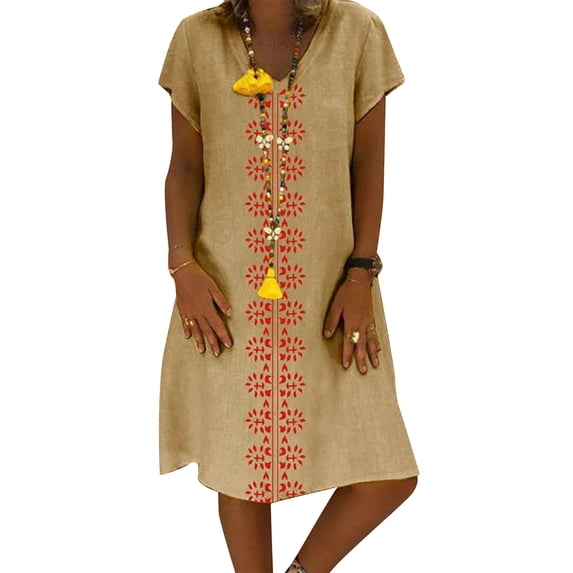 PALACLOTH Women Plus Size Exotic Short Sleeve Loose Knee-Length Summer Dress