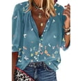 thumbnail image 1 of PALACLOTH Women's 3/4 Sleeve Henley Button Shirt Butterfly Printing Blouses, 1 of 6