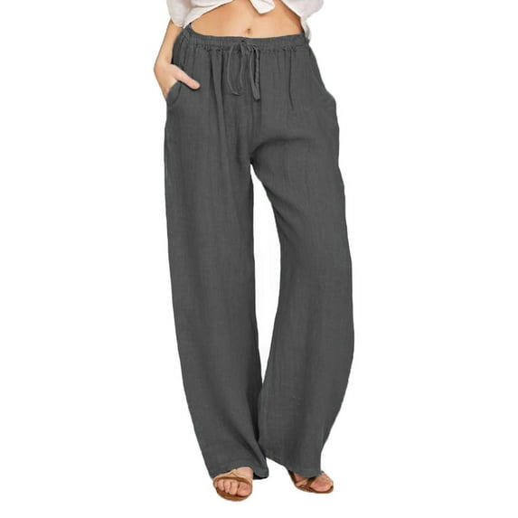 PALACLOTH Women's Solid Drawstring Loose Wide Leg Palazzo Pants S-3XL