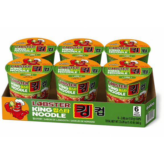PALDO King Cup Lobster Lime Instant Noodle Soup, 3.88 oz Cups, 6 Count
